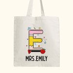 Personalized Pencil Apple Notebook Paper Elements Fun Letter Canvas Tote Bag with Name Apperciation Back to School Gift for Teacher