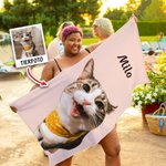 Personalisiertes Ölgemälde Haustier Porträt Strandtuch mit Namen Schnell Trocknendes Handtuch Geburtstag Geschenk für Tierliebhaber