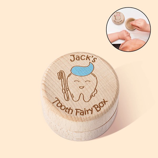 Personalized Wooden Tooth Fairy Teeth Box with Engraved Name First Tooth Keepsake New Baby Gift for Boy Girl
