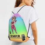 Personalized Cartoon Fitness Girl Design Water Resistant Drawstring Backpack with Name Gym Workout Birthday Gift for Sports Travel Lovers