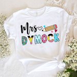 Personalised Happy First Day of School 100% Cotton Name T-shirt with Cute Pencil Apple Design Teacher's Day Back To School Gift for Teacher