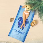 Personalised Underwater World Oversized Quick Dry Turtle Beach Towel with Name Summer Travel Essential Gift for Friend Family