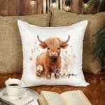Funda Almohada Floral Vaca Highland Personalizada con Nombre Decoración del Hogar Regalo de Cumpleaños para los Amantes de las Vacas Highland