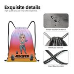 Personalized Cartoon Fitness Girl Design Water Resistant Drawstring Backpack with Name Gym Workout Birthday Gift for Sports Travel Lovers