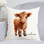 Funda Almohada Floral Vaca Highland Personalizada con Nombre Decoración del Hogar Regalo de Cumpleaños para los Amantes de las Vacas Highland