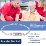 Bracelet d'Alerte Médicale Unisexe Personnalisé en Acier Inoxydable avec Messages Gravés Cadeau d'Anniversaire pour Famille