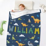 Personalised Cute Dinosaur Theme Soft Throw Blanket with Name Birthday Baby Shower Back to School Gift for Kids
