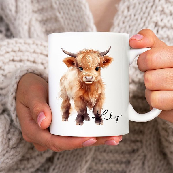 Taza de cerámica con nombre personalizada para los amantes de las vacas Highland
