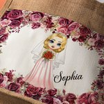 Sac en toile de jute réutilisable à poche frontale avec nom Cadeau de mariage pour les femmes