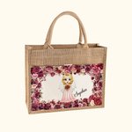 Sac en toile de jute réutilisable à poche frontale avec nom Cadeau de mariage pour les femmes