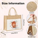 Personalized Cute Watercolour Highland Cow Large Jute Tote Bag with Name and Cotton Pocket Birthday Gift for Highland Cow Lovers