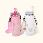 Perla personalizzata iniziale Bottiglia d'acqua Borsa Pouch per 40 oz Stanley Tumbler con cinghia regolabile e topper di paglia Regalo di compleanno p
