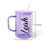 Tazza di vetro olografica personalizzata multicolore con nome, cannuccia e coperchio Regalo di compleanno per il tempo libero per lui e per lei