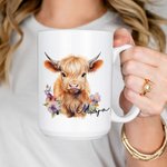 Taza de cerámica con nombre personalizada para los amantes de las vacas Highland