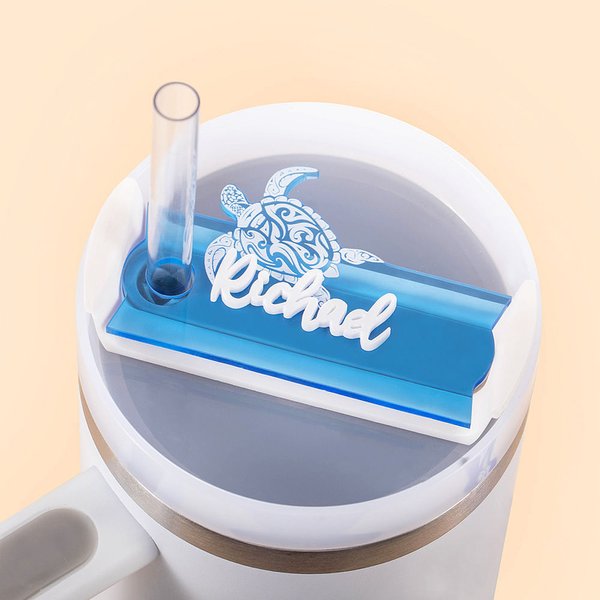 Personalized Sea Turtle 3D Effect Glitter Acrylic Cup Name Plate Tag Accessories for Stanley Birthday Gift for Ocean Lovers