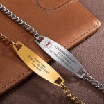 Personalizada de acero inoxidable de emergencia unisex de alerta médica pulsera de identificación con mensajes grabados regalo de cumpleaños pensativo