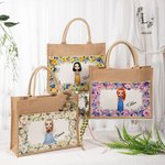 Sac en toile de jute réutilisable à poche frontale avec nom Cadeau de mariage pour les femmes