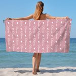Personalized Repeating Heart Name Quick Dry Oversized Microfiber Beach Towel Summer Travel Essential Party Birthday Gift for Family Friend
