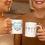 Personalized Sisters Will Always Be Connected Heart Ceramic Birth Flower Mug with 2-10 Names Birthday Gift for Sisters Friends