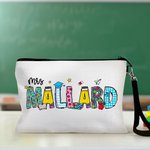 Personalized Pencil Apple Notebook Floral Doodle Letter Linen Wristlet Pencil Case Bag Back to School Appreciation Gift for Teacher