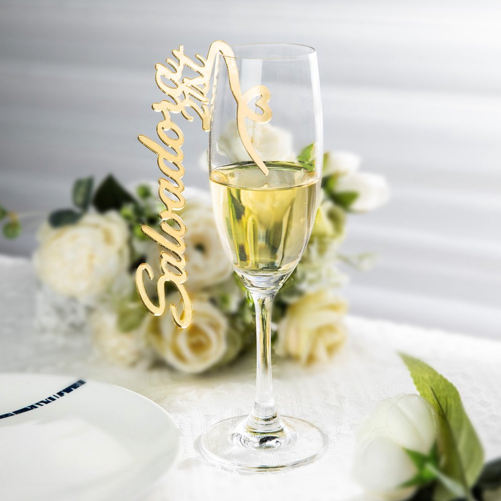 Nom Acrylique Personnalisé Charms Verre à Vin Mariage Anniversaire Fête Favoris pour Famille Ami