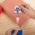 Gepersonaliseerde Glitter Clipboard Pencil Apple ontwerp intrekbare kralen acryl Badge Reel met naam terug naar school Waardering Gift voor leraar