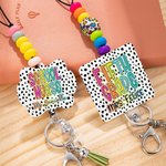 Personalizado dálmata puntos colorido garabato carta acrílico de cuentas cordón insignia carrete con el nombre y la borla de vuelta a la escuela de agradecimiento de regalo para el profesor