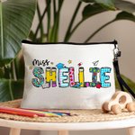 Personalized Pencil Apple Notebook Floral Doodle Letter Linen Wristlet Pencil Case Bag Back to School Appreciation Gift for Teacher