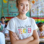 Personalized Multicolour Grade Teacher 100% Cotton Unisex T-Shirt with Text Back to School Activity Accessories Gift for Teachers