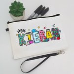 Personalized Pencil Apple Notebook Floral Doodle Letter Linen Wristlet Pencil Case Bag Back to School Appreciation Gift for Teacher