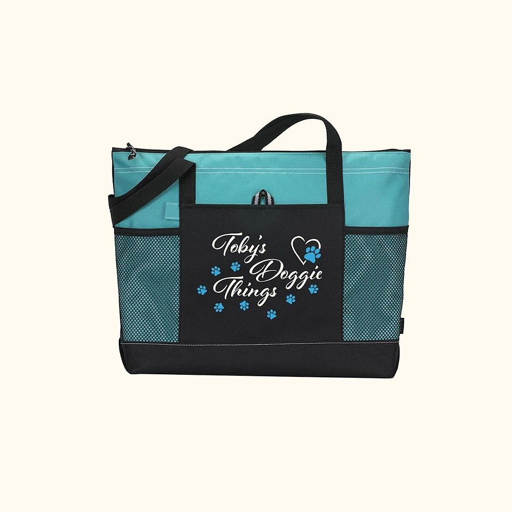 Sac Fourre-Tout Personnalisé avec Nom et Texte Motif Pattes Sac de Grande Capacité Cadeau Anniversaire pour Amoureux des Chiens