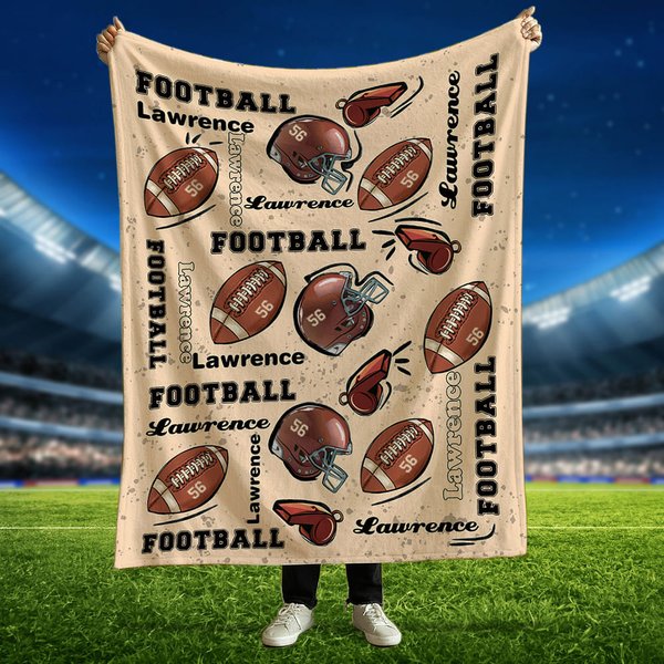 Personalized Football Soft Blanket with Name and Number Birthday Gift for Sports Lovers