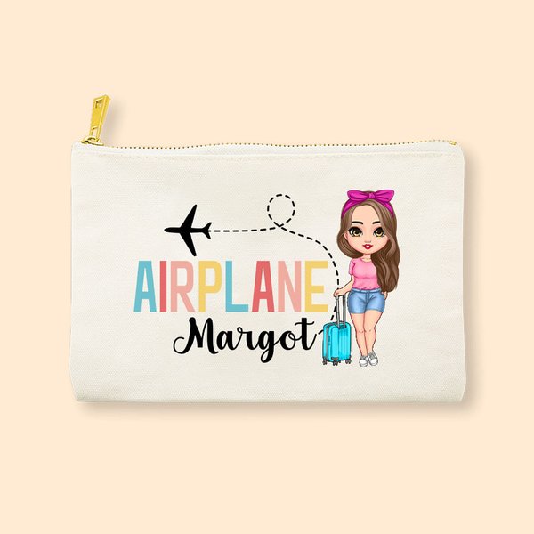 Personalisierte Flugzeug Cartoon Charakter Name Schminktasche Reise Essentials Graduierung Flugbegleiter Geschenk für Frauen Mädchen