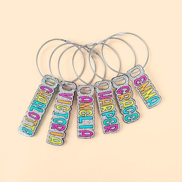 Personalisierte bunte Glitter Dalmatiner Dots Wasserflasche Acryl Namensschild mit Edelstahl-Schleife zurück zu Schule Geschenk für Lehrer Freunde