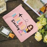Personalisierte Flugzeug Cartoon Charakter Name Schminktasche Reise Essentials Graduierung Flugbegleiter Geschenk für Frauen Mädchen