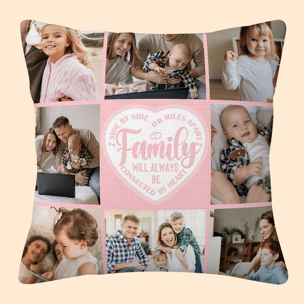 Henkilökohtainen Perhe tulee aina olemaan yhteydessä Sydän Photo Collage heittää tyynyn kansi Syntymäpäivä Housewarming lahja perheelle