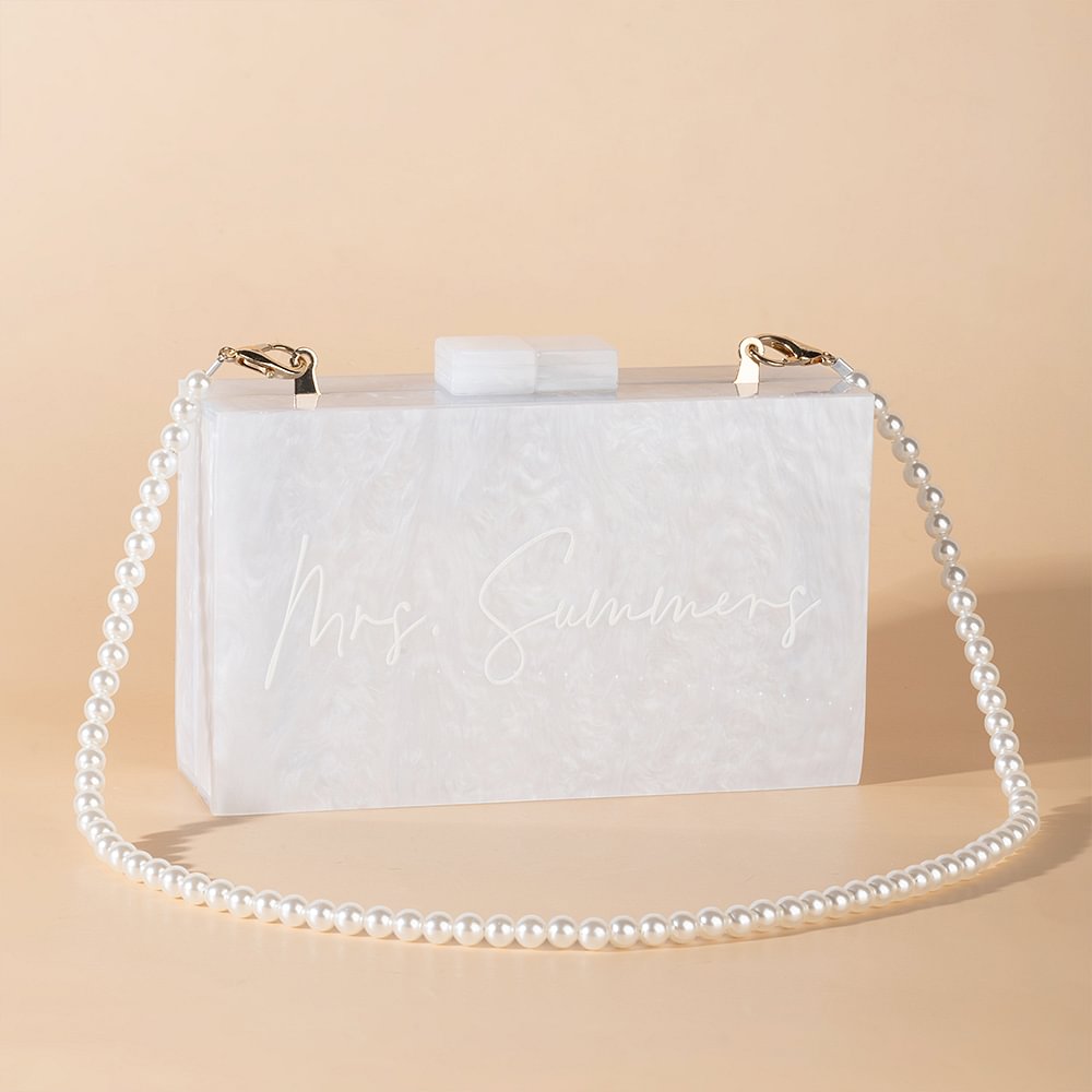 Personnalisé Minimalist Pearl Chain Handbag Acrylic Clutch Purse with Name Wedding Bridal Shower Bachelorette Party Gift for Women