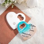 Personliga 5 stycken hjärtformade strandmagnetiska flasköppnare med text och kortpaket Bride Shower Wedding Party Favor Present för gäster