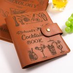 Personalized Retro Cocktail Recipe Leather Notebook with Engraved Name 70 Sheets Birthday Mixology Gift for Cocktail Lover Bartender