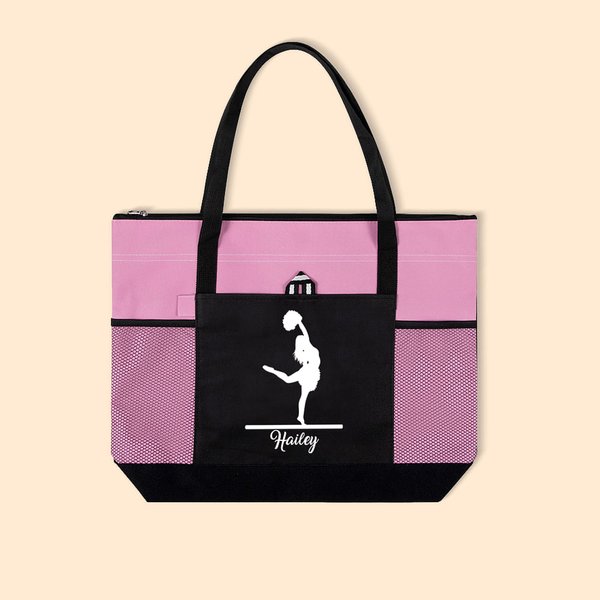 Gepersonaliseerde Cheerleader Silhouette Grote Ritstas met Naam Verjaardag Cheerleading Cadeau voor Vrouwen Meisjes