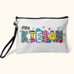 Personalized Pencil Apple Notebook Floral Doodle Letter Linen Wristlet Pencil Case Bag Back to School Appreciation Gift for Teacher