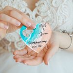 Personliga 5 stycken hjärtformade strandmagnetiska flasköppnare med text och kortpaket Bride Shower Wedding Party Favor Present för gäster