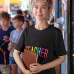 Personalized Multicolour Grade Teacher 100% Cotton Unisex T-Shirt with Text Back to School Activity Accessories Gift for Teachers