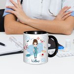 Personalisierte 330ml Mehrfarbigere Cartoon-Krankenschwester Stethoskop-Pille Keramik Tasse mit Namen Geburtstag Geschenk für Krankenschwester