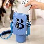 Personalised Floral Initial Water Bottle Carrier Bag with Removable Pouch and Strap Tumbler Accessories for 40oz Stanley Birthday Gift for Her