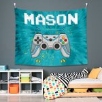 Personalised Colorful Tie-dye Effect Gamepad Design Tapestry with Name Gaming Room Decor Birthday Gift for Kids Game Lovers