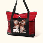 Personalised Football Bow Zippered Tote Bag with Name and Number Game Day Accessories Birthday Gift for Women Football Lovers
