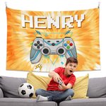 Personalised Colorful Tie-dye Effect Gamepad Design Tapestry with Name Gaming Room Decor Birthday Gift for Kids Game Lovers
