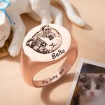 Gepersonaliseerde gegraveerde huisdier Portret Signet Ring eenvoudige sieraden met naam Verjaardagscadeau voor dierenliefhebbers