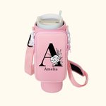 Personalised Floral Initial Water Bottle Carrier Bag with Removable Pouch and Strap Tumbler Accessories for 40oz Stanley Birthday Gift for Her
